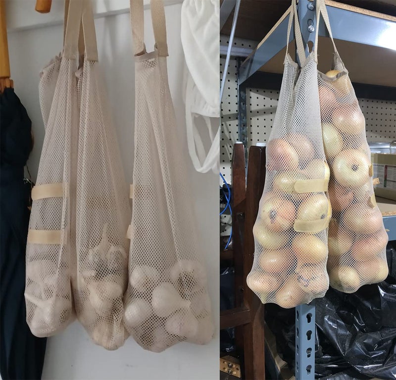 Ahyuan Hanging Mesh Storage Bags 5 Pack Onion Garlic Potatoes Net Mesh Bag Long and Large Reusable Net Produce Bags for Fruit Veggies Garbage Bag for Home RV Camper - Image 3